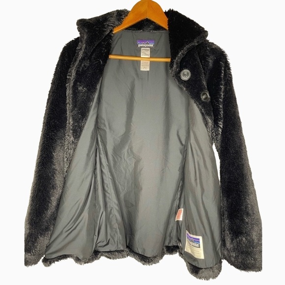 Patagonia Pelage Faux Fur Jacket Girls XL 14 Black Shawl Collar Cozy - Picture 4 of 9